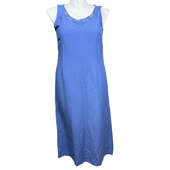 Emma James Blue Linen Blend Dress Size 14P - Picture 1 of 10